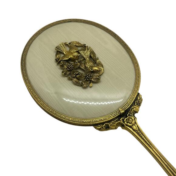 Vintage Ormalu 3 Piece Vanity Set Gold Tone Brush Comb Mirror - Picture 9 of 12